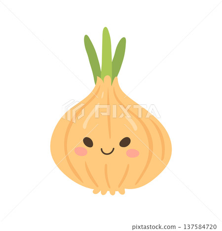 Cute onion cartoon vegetable illustration for cooking recipe blogs, organic farming articles, healthy nutrition guides and kitchen ingredient graphics 137584720