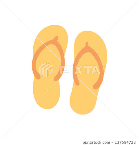 Summer flipflop sandal illustration, simple beach footwear icon for vacation travel graphics, seaside holiday design, tropical resort blog content and warm weather lifestyle themes 137584728
