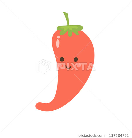 Smiling red chili pepper cartoon illustration for spicy food recipes, vegan cooking blogs, kitchen ingredient graphics and healthy vegetable nutrition content Smiling red chili pepper cartoon illustration for spicy food recipes, vegan cooking blogs, kitchen ingredient graphics and healthy vegetable nutrition content 137584731