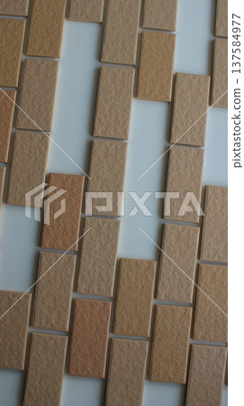 Variety missing places in the form of tiles on decorative brickwork. Vertical stock photo for renovation backgrounds  137584977