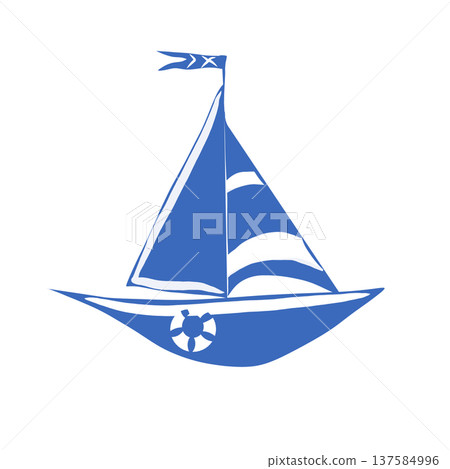 Sailboat Flat design. Paper cut design. 137584996