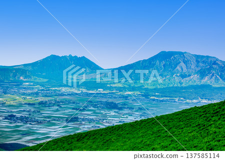 從大觀峰眺望阿蘇平原和阿蘇山 137585114