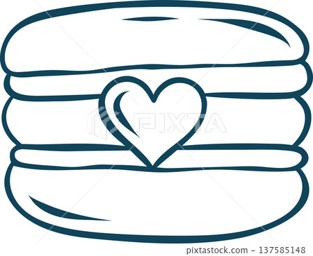 Macaroon decorated with a heart, simple vector icon in doodle and sketch style with Mediterranean blue line. Hand-drawn romantic French pastry for Valentine's Day Macaroon decorated with a heart, simple vector icon in doodle and sketch style with Mediterranean blue line. Hand-drawn romantic French pastry for Valentine's Day 137585148