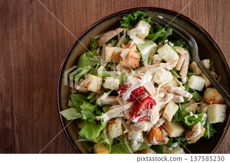 classic Caesar salad, close-up, natural light, selective focus, horizontal, classic Caesar salad, close-up, natural light, selective focus, horizontal, 137585230