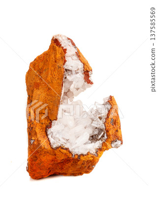 Macro mineral stone crystals Hemimorphite rock on a white background Macro mineral stone crystals Hemimorphite rock on a white background 137585569