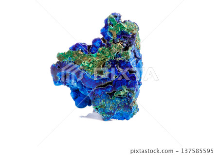 Macro mineral stone malachite with azurite on white background 137585595