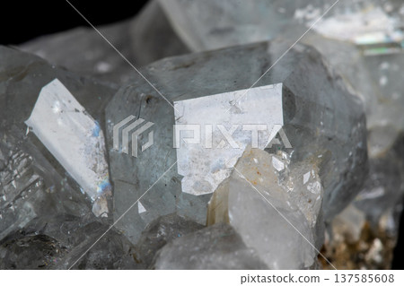 Macro mineral stone Aquamarine on a black background 137585608