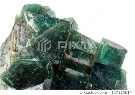 Macro mineral stone Fluorite on a white background 137585614