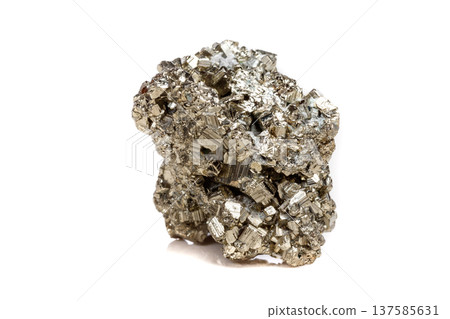Macro mineral stone Pyrite gold on white background 137585631