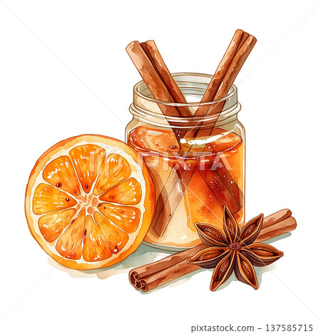Homemade orange jam with cinnamon and star anise on a clean background Homemade orange jam with cinnamon and star anise on a clean background 137585715