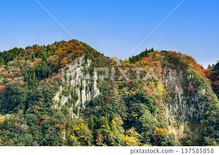 從梅引奧比多溫泉眺望大山川沿岸的山谷和秋葉。 從梅引奧比多溫泉眺望大山川沿岸的山谷和秋葉。 137585858