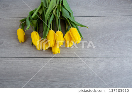 spring yellow tulips with mothers day greeting on wooden background spring yellow tulips with mothers day greeting on wooden background 137585910