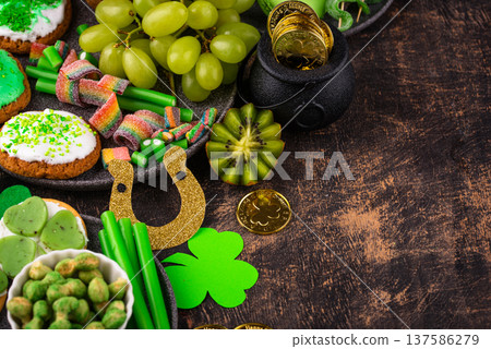 St. Patricks Day party food, green beer and shamrock St. Patricks Day party food, green beer and shamrock 137586279