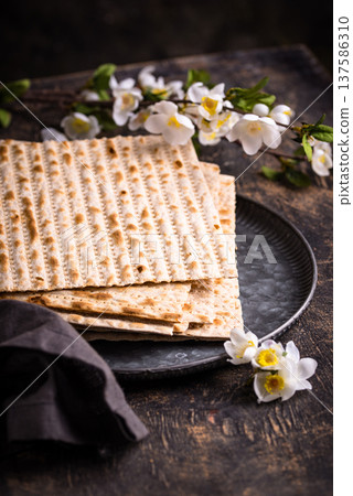 Traditional Jewish bread matzo for Passover 137586310