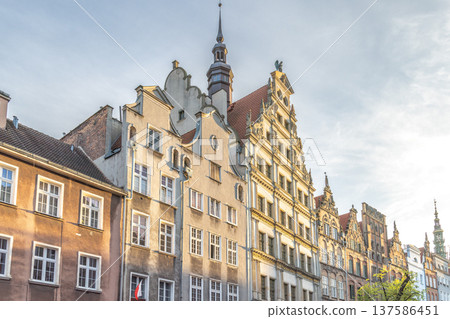 Gdansk, a city on the Baltic coast of northern Poland, Europe. Historical buildings stand tall with intricate facades, showcasing European architecture in a captivating skyline. 137586451