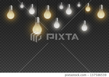 Hanging light bulbs illuminating with different color temperatures Hanging light bulbs illuminating with different color temperatures 137586539