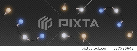 Glowing light bulbs garland with transparent background 137586642