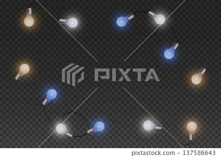 Decorative light bulbs illuminating transparent border frame 137586643