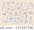 Hand drawn cleaning supplies doodle set 137587396