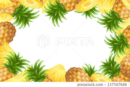 Vector tropical frame with pineapples and pineapple slices Vector tropical frame with pineapples and pineapple slices 137587686