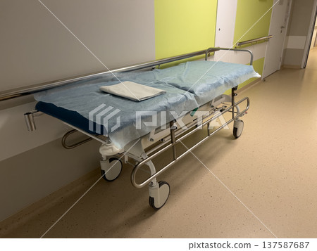 Empty gurney waiting in a hospital corridor 137587687