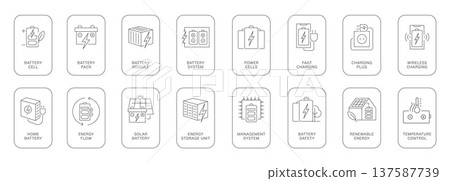 Battery Storage Energy Badges and Labels Set, Renewable Power Icons, Solar Battery, EV Charging, Clean Energy Emblems in a vector Battery Storage Energy Badges and Labels Set, Renewable Power Icons, Solar Battery, EV Charging, Clean Energy Emblems in a vector 137587739