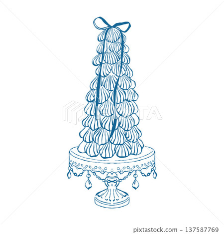 Festive dessert with marshmallow shells. Hand-drawn vector illustration for weddings, birthdays, parties, and Valentines Day. Vector outline clip art of sweets in a vintage style. Festive dessert with marshmallow shells. Hand-drawn vector illustration for weddings, birthdays, parties, and Valentines Day. Vector outline clip art of sweets in a vintage style. 137587769