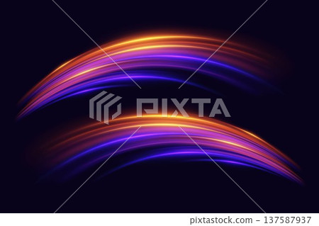 Glowing neon light speed effect swirling trails Glowing neon light speed effect swirling trails 137587937