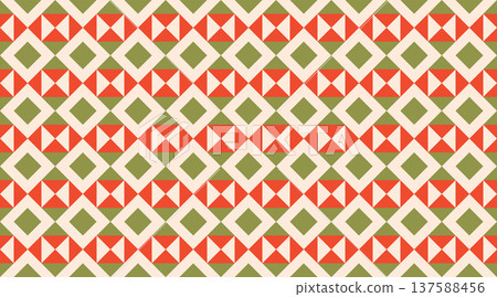 Seamless geometric pattern featuring red and green triangles and diamonds in a rhythmic, mosaic-like grid. Seamless geometric pattern featuring red and green triangles and diamonds in a rhythmic, mosaic-like grid. 137588456