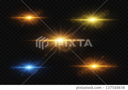 Glowing light lens flares illuminating transparent background 137588636