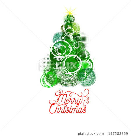 Abstract green Christmas tree made of circles . hand drawing. Not AI, Vector illustrations Abstract green Christmas tree made of circles . hand drawing. Not AI, Vector illustrations 137588869
