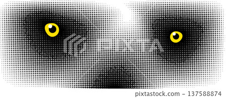 Abstraction of the eye of a halftone lemur animal of jungle, Madagascar, safari Hand drawn. Not AI, vector illustration 137588874