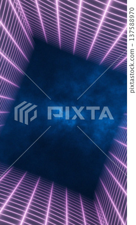 Futuristic neon corridor with glowing pink grid walls and deep blue foggy void, synthwave sci-fi background Futuristic neon corridor with glowing pink grid walls and deep blue foggy void, synthwave sci-fi background 137588970