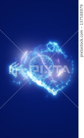 Electric plasma sphere with lightning arcs and radiant blue energy field, futuristic quantum power concept background 137588979