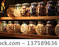 A long-established rice cracker shop's storefront: Bottled rice crackers and rice crackers 137589636