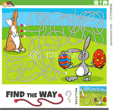 maze game with cartoon Easter bunnies with Eastereggs 137589686