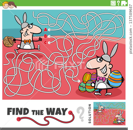 maze game with cartoonguy in Easter bunnies costume with Easter eggs maze game with cartoonguy in Easter bunnies costume with Easter eggs 137589687