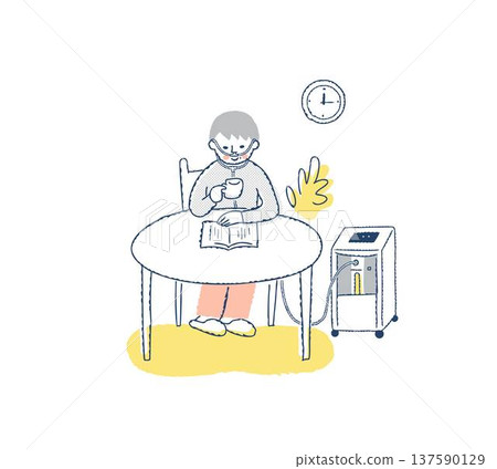 一名女子在室內使用氧氣機 一名女子在室內使用氧氣機 137590129