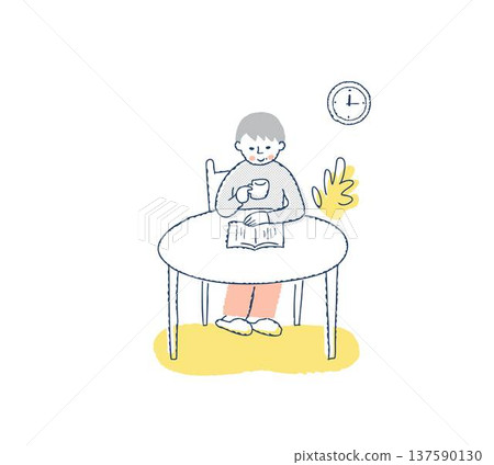 一邊喝咖啡一邊看書的女人 一邊喝咖啡一邊看書的女人 137590130