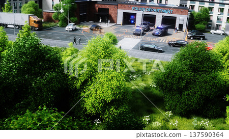 An swat police driving fast on a city street. 3d rendering. An swat police driving fast on a city street. 3d rendering. 137590364