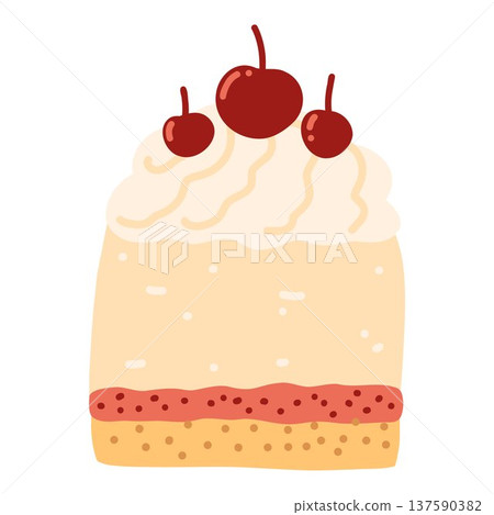 Pastry element, sweet cake with cherry and cream Pastry element, sweet cake with cherry and cream 137590382