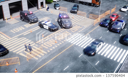 An swat police driving fast on a city street. 3d rendering. 137590404