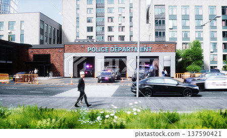 An swat police driving fast on a city street. 3d rendering. An swat police driving fast on a city street. 3d rendering. 137590421