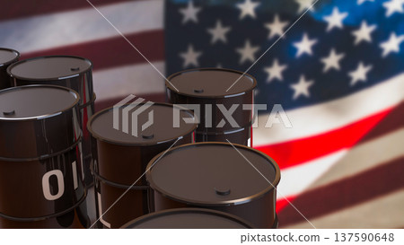 Oil Barrels With United States Flag Energy Industry Concept 3d render. 137590648