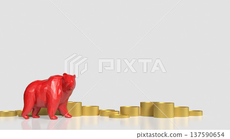Red Bear Market Symbol With Gold Coins Investment Concept 3d render. Red Bear Market Symbol With Gold Coins Investment Concept 3d render. 137590654