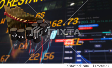 Oil Price Decline Chart With Barrels Energy Market Concept 3d render. 137590657