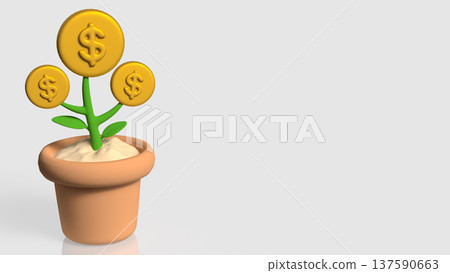 Money Tree Concept With Dollar Coins Growing In Pot 3d render. Money Tree Concept With Dollar Coins Growing In Pot 3d render. 137590663