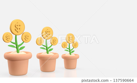 Money Tree Growth Concept With Dollar Coin Plants In Pots 3d render. Money Tree Growth Concept With Dollar Coin Plants In Pots 3d render. 137590664