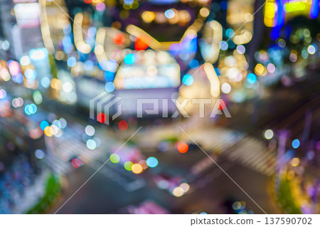 Tokyo, Japan - Oct 15 2024, panoramic aerial view of tokyu Plaza Harajuku "Harakado" and the intersection in front of it, at night with illumination, blurred, Tokyo, Japan Tokyo, Japan - Oct 15 2024, panoramic aerial view of tokyu Plaza Harajuku "Harakado" and the intersection in front of it, at night with illumination, blurred, Tokyo, Japan 137590702