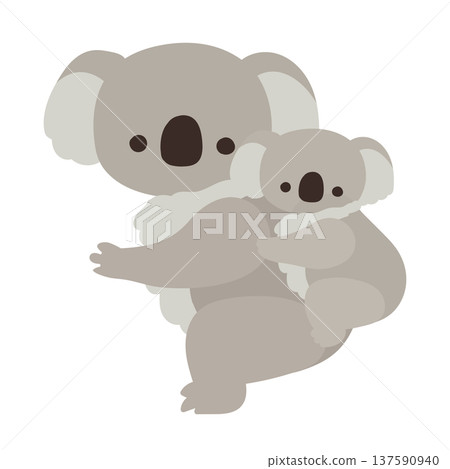 可愛的無尾熊父母和孩子扁平化插畫素材 可愛的無尾熊父母和孩子扁平化插畫素材 137590940